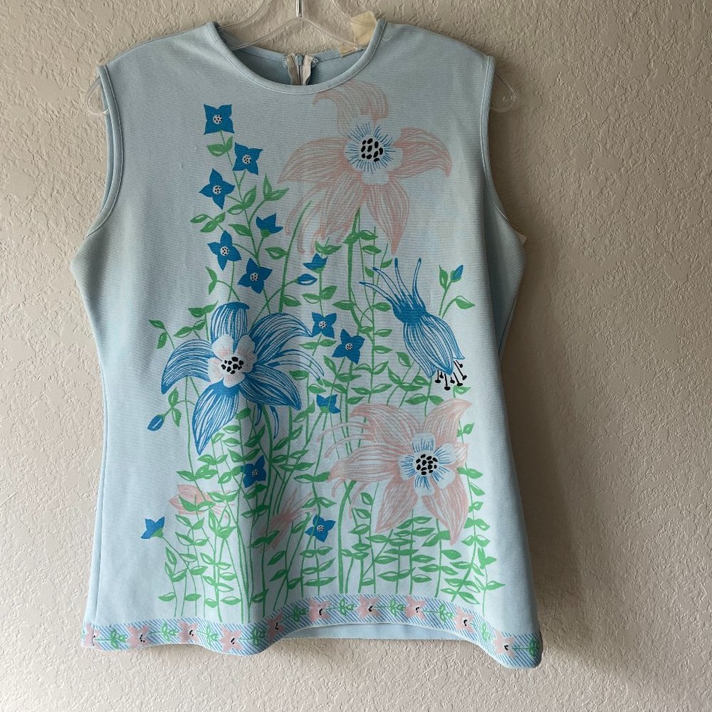 1960s / 70s Pastel Floral Silkscreen Print Top / Tank